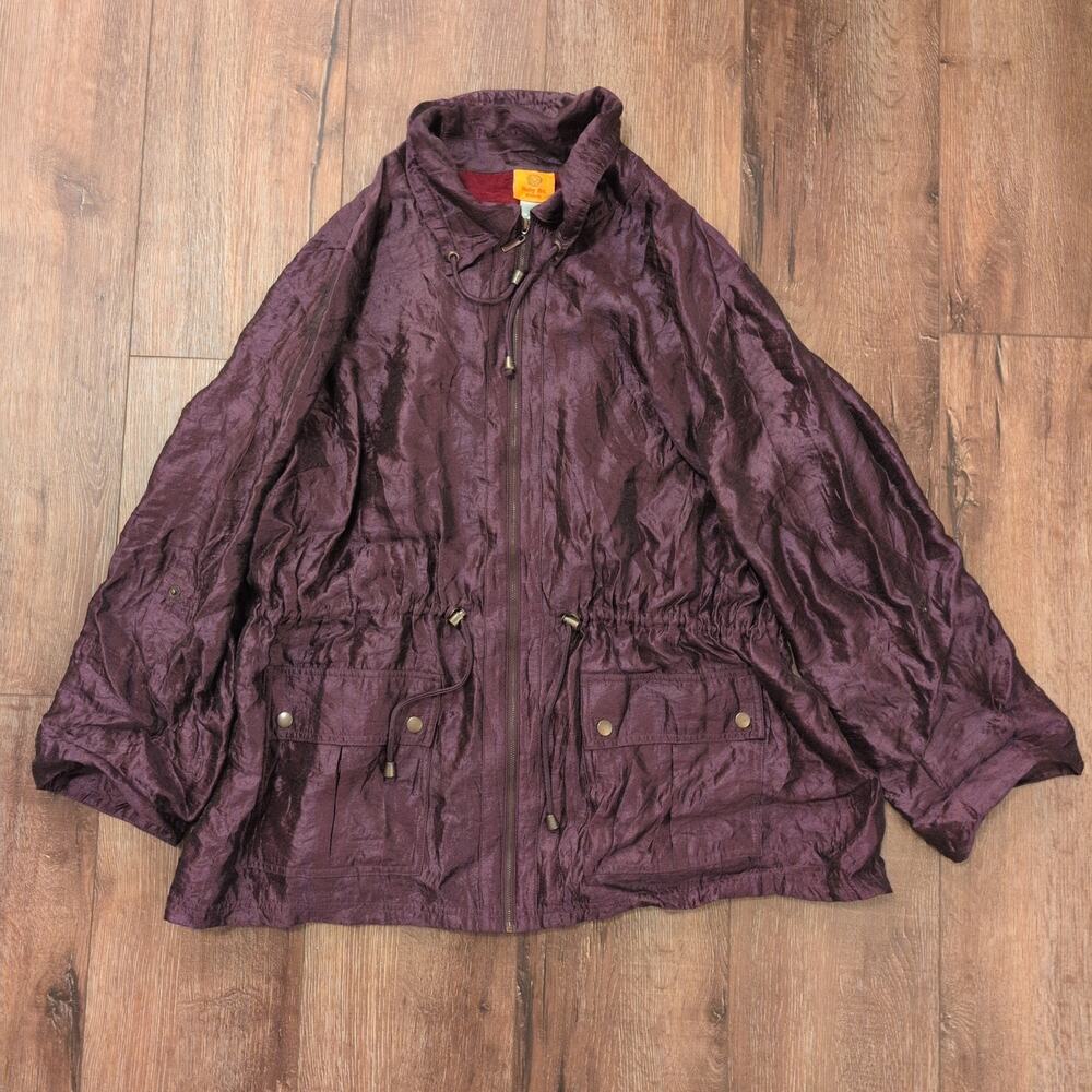 VTG‎ Ruby Rd. Woman XL Nylon Zip Up Jacket Maroon Utility Chore Shiny